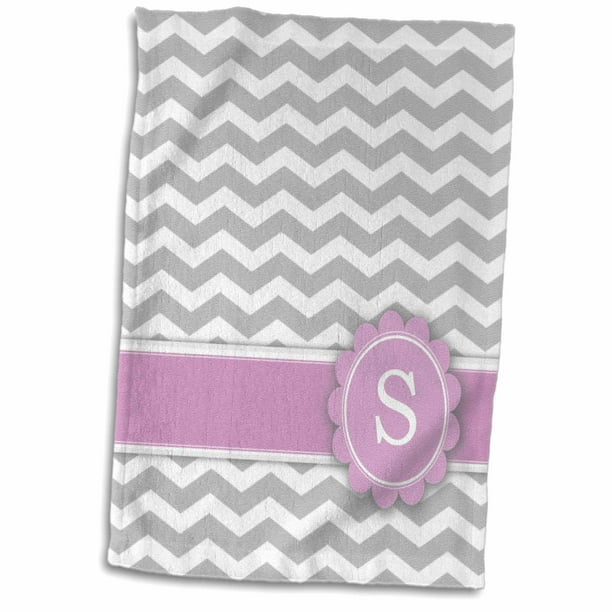 15 x 22 3D Rose Letter H Monogrammed on Grey and White Chevron with Pink-Gray Zigzags-Personal Initial Zig Zags Towel Multicolor 